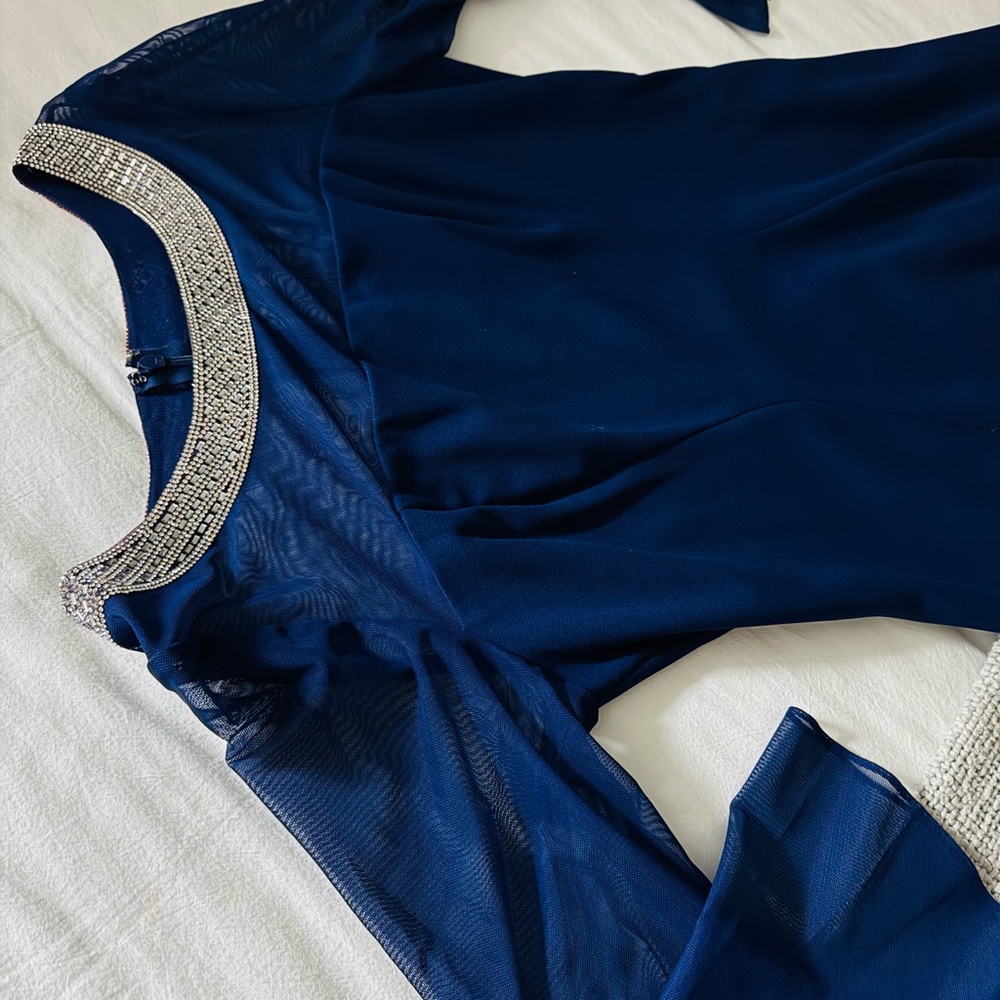 Alex Evenings Navy Dress with Silver Detailing